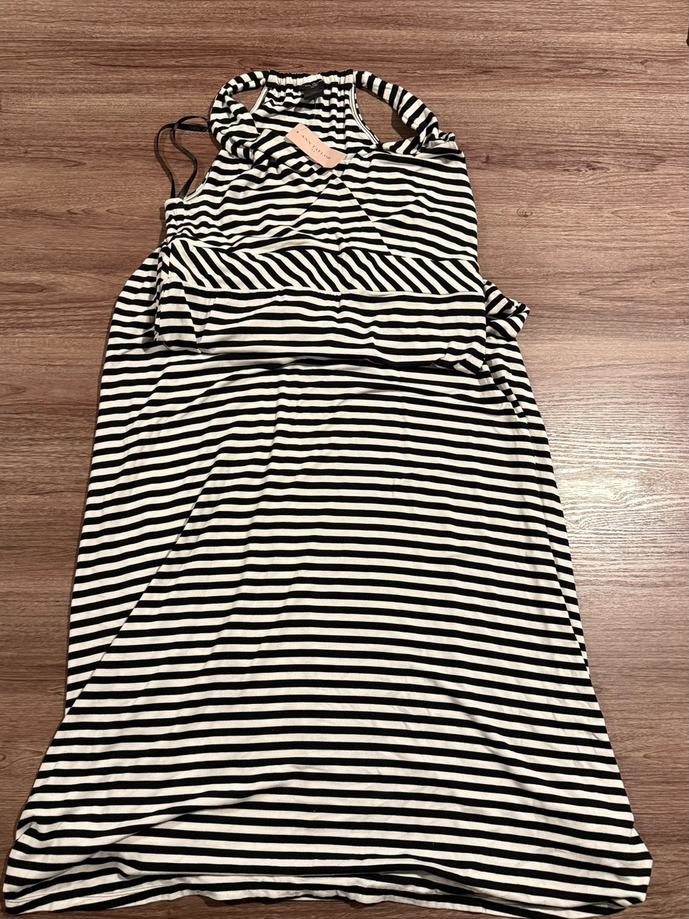 Ann Taylor Black & White Striped Racerback Maxi Dress